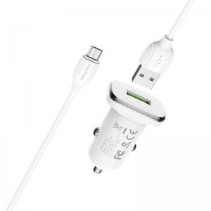 Borofone - ładowarka samochodowa USB z QC3.0 i kablem micro USB w zestawie, biały-891378