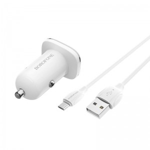 Borofone - ładowarka samochodowa USB z QC3.0 i kablem micro USB w zestawie, biały-891379