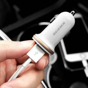 Borofone - ładowarka samochodowa 2x USB, biały-891422