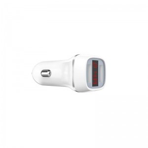 Borofone - ładowarka samochodowa 2x USB z wyświetlaczem LCD, biały-891428