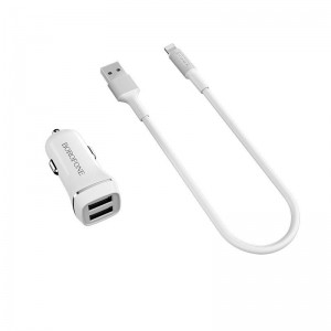 Borofone - ładowarka samochodowa 2x USB kabel Lightning w zestawie, biały-891437
