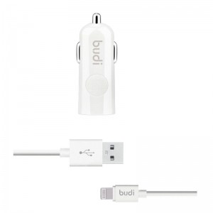 Budi - Ładowarka samochodowa USB 12W z kablem Lightning w zestawie-892631